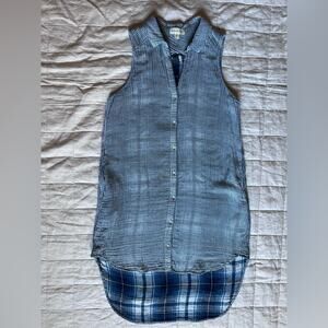 Cloth & Stone Navy Striped Gauzy Sleeveless High Low Buttoned Shirt Dress-Medium